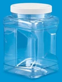 Pride of India Clear PET Plastic Storage Jars (6-Pack), 48 oz Square Grip Food-Grade Containers with Airtight Caps for Pantry Storage